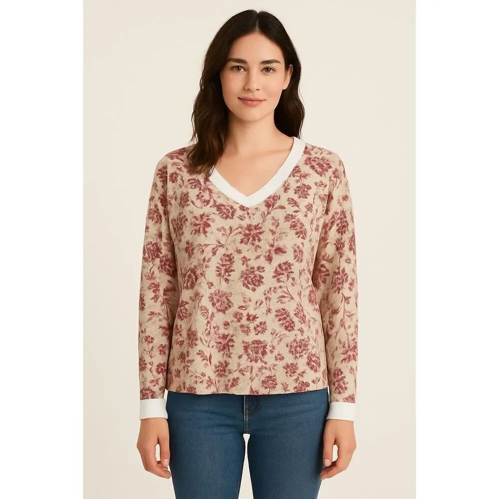 C & C California size 1X floral V neck sweater.